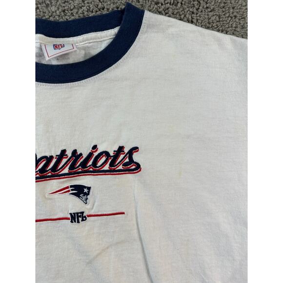New England Patriots Shirt Mens Large White Blue NFL Football Casual FLAW - Picture 3 of 12